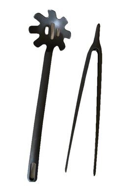 Ikea Set Grey Plastic Cooking Utensils Lot of 2 Tongs And Pasta Spoon Claw Lift